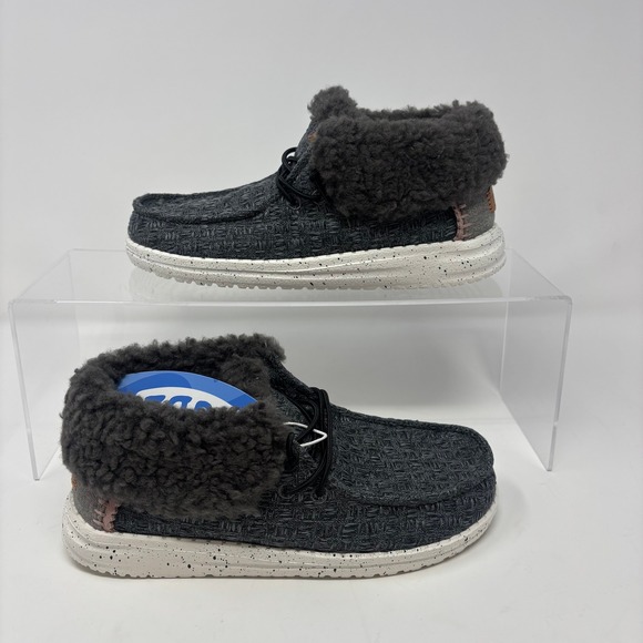Hey Dude Wendy Fold Youth Stitch Cozy Black Shoes YT 1 New - Picture 4 of 8